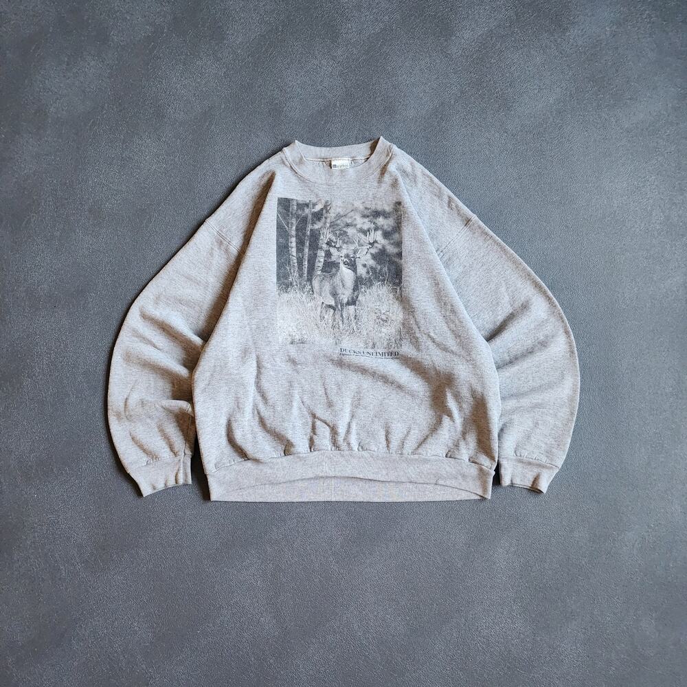 Vintage 90's Ducks Unlimited Deer Nature Grey Sweatshirt XL